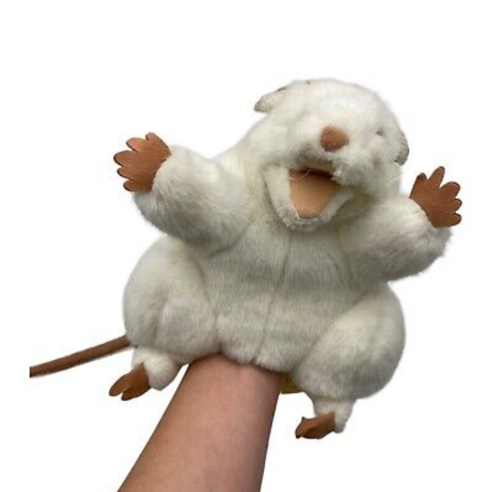 Folkmanis White Mouse Rat Hand Puppet Plush Folktails Realistic Long Tail 7”